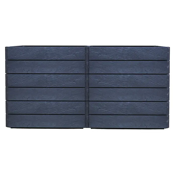 Garantia Hochbeet Ergo Quadro 2 L - Set - 160 x 80 x 75 cm, Kunststoff, Anthrazit, Steinoptik - Das Bild zeigt ein Doppel-Kompostbeet aus dunklen Holzplatten mit einer robusten, wetterfesten Konstruktion für den Garten.