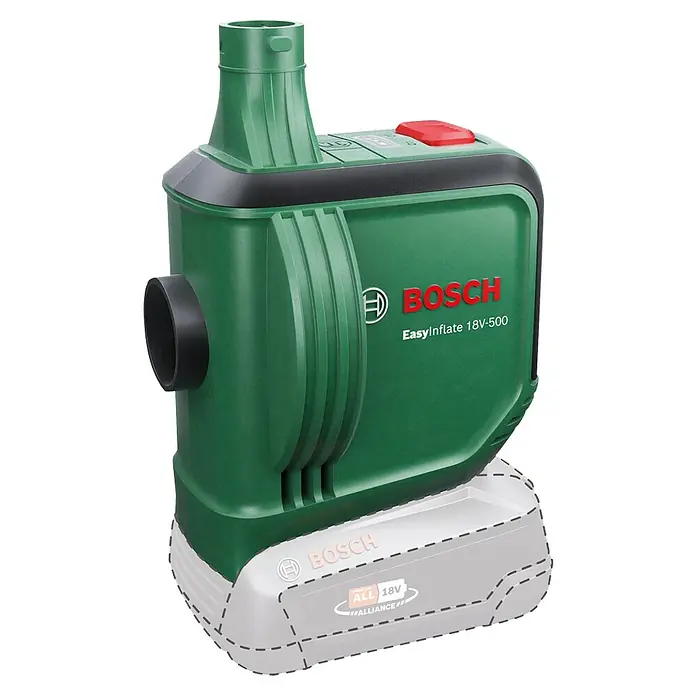 Bosch Power for All 18V Akku-Luftpumpe EasyInflate 18V-500 - 18 V, Ohne Akku - Der Bosch EasyInflate 18V-500 Akku-Kompressor ist ein praktisches Gerät zum Aufpumpen von Reifen und anderen aufblasbaren Gegenständen.