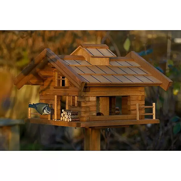 Dobar Vogelfutterhaus Tirol - L x B x H: 37 x 37 x 117 cm, Braun, Holz - Stimmungsaufnahme