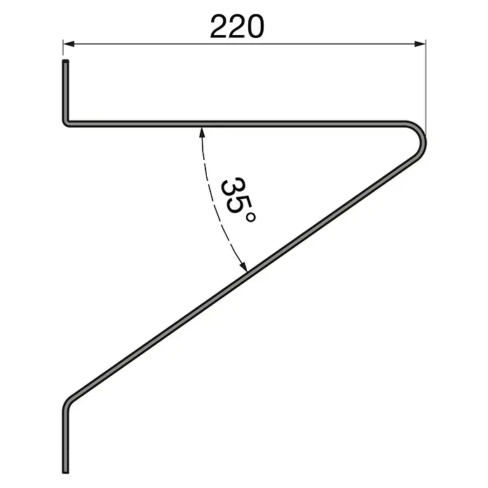 Walteco Wandkonsole Gala - L x H: 220 x 250 mm, Belastbarkeit: 30 kg, Schwarz, Stahl - Profilansicht eines Halterungselements mit abgewinkelten Kanten und gerader Oberseite, ideal für Regale oder Arbeitsplatten.
