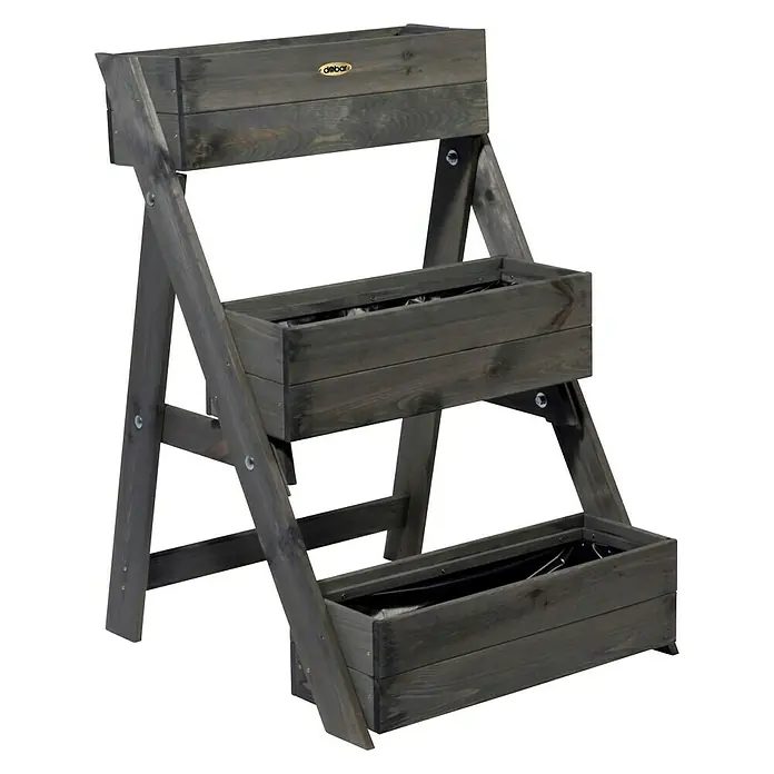 Dobar Pflanzkasten - L x B x H: 60 x 70 x 90 cm, Holz, Grau - Dunkelgraues, dreistufiges Hochbeet aus Holz mit Pflanzkästen für Garten oder Terrasse. Ideal für Kräuter und Gemüse.
