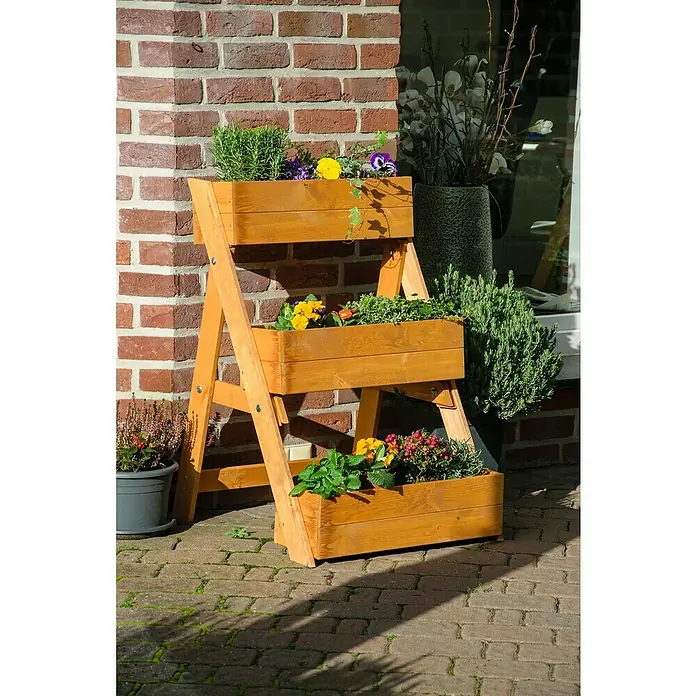 Dobar Pflanzkasten - L x B x H: 60 x 70 x 90 cm, Holz, Braun - Der dreistufige Pflanzkasten aus Holz bietet viel Platz für Kräuter und Blumen. Eine stilvolle und praktische Gartendekoration.