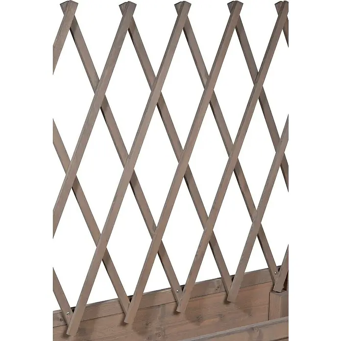 Dobar Hochbeet - L x B x H: 79 x 28,5 x 130 cm, Holz, Grau - Detailaufnahme einer Holzgartenpergola mit rautenförmigem Gittermuster, ideal zur Unterstützung von Kletterpflanzen im Garten.