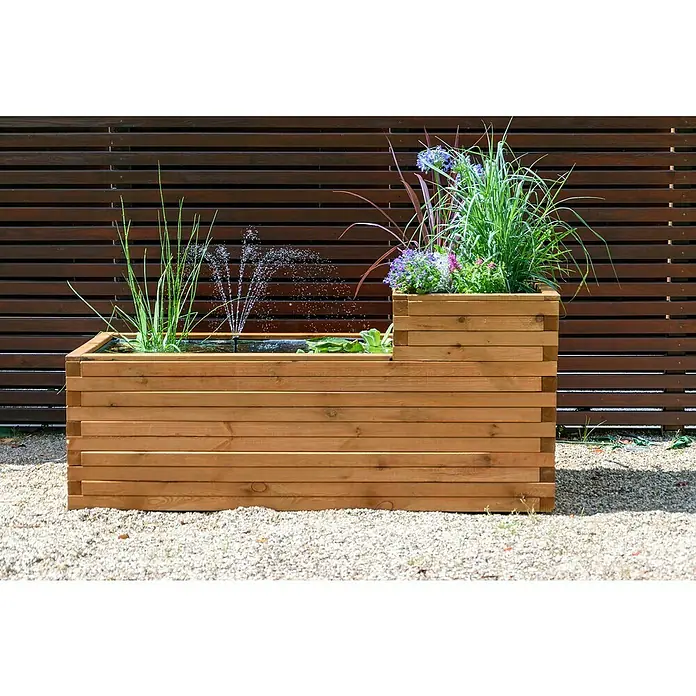 Dobar Hochteich Superb - L x B x H: 180 x 78 x 80 cm, Braun - Stilvoller Holzteich mit integriertem Pflanzenkasten. Die Wasserspiele und die üppigen Pflanzen machen diesen Teich zu einem Highlight im Garten.