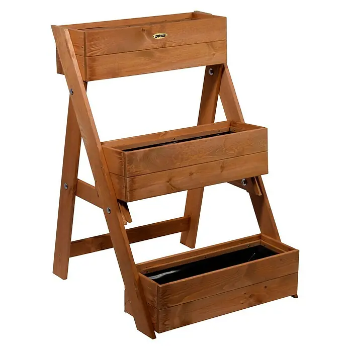 Dobar Pflanzkasten - L x B x H: 60 x 70 x 90 cm, Holz, Braun - Dieser stilvolle dreistöckige Pflanzkasten aus Holz bietet eine ideale Lösung für Gartenliebhaber mit begrenztem Platz.