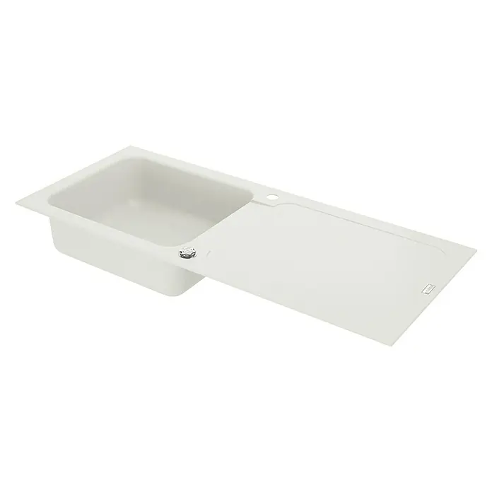 Carea Einbauspüle Botia - 118 x 50 cm, Weiß, Material Spüle: CAREAlith® - Spülbecken aus robustem Material mit großer Abtropffläche für Geschirr und Küchenutensilien. Ideal für moderne Küchen.
