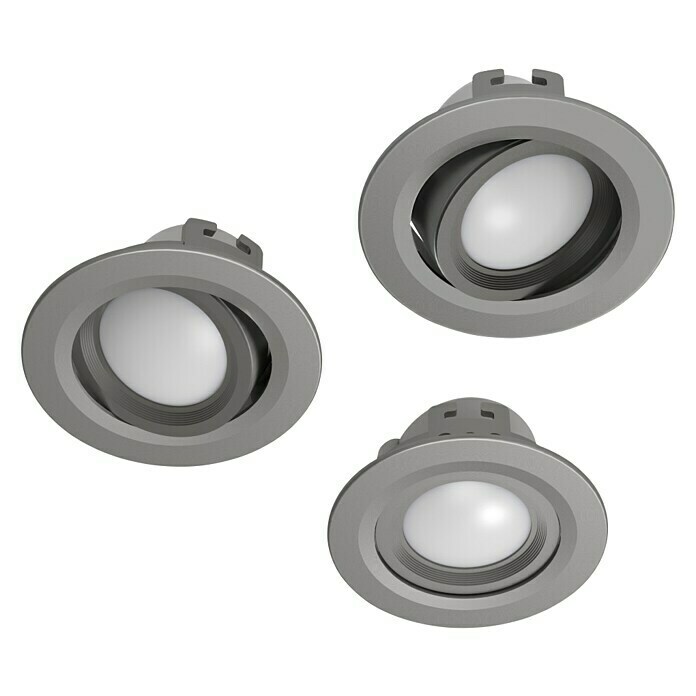 Hama LED-Einbauleuchten-Set rund (Ø x H: 90 x 40 mm, Satin-Nickel, 3 Stk.) | BAUHAUS