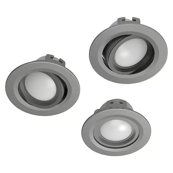 Hama LED-Einbauleuchten-Set rund - Ø x H: 90 x 40 mm, Satin-Nickel, 3 Stk. - Diagonale Ansicht