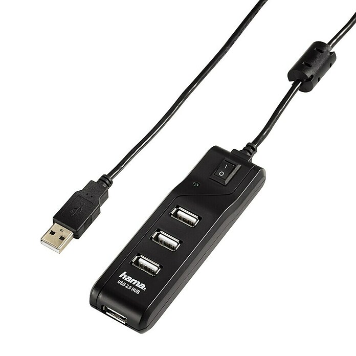 Hama Hub USB (4 x acoplador USB 2.0, Negro, Interruptor de Encendido / Apagado)