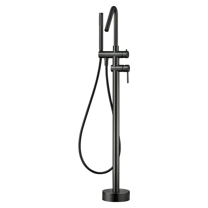 Camargue Natur Grifo para bañera - Black gun metal - Grifo de bañera exento en negro mate con teleducha y elegante caño curvo para diseños de baño modernos.
