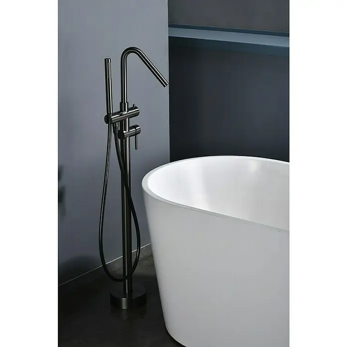 Camargue Natur Grifo para bañera - Black gun metal - Bañera exenta con grifo negro moderno y teleducha.