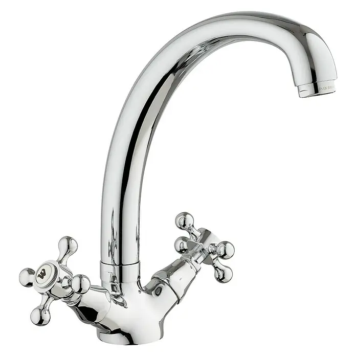 Camargue Nostalgie Spültischarmatur - Chrom, Glänzend - Hochglanz verchromter Wasserhahn mit nostalgischen Kreuzgriffen für Bad und Küche. Der Wasserhahn ist robust und langlebig.