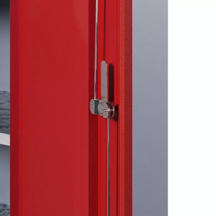Küpper Werkstatt-Hochschrank - L x B x H: 45 x 91 x 180 cm, Anzahl Türen: 2 Stk. - Rote Schranktür mit funktionalem silbernem Metallriegelmechanismus.
