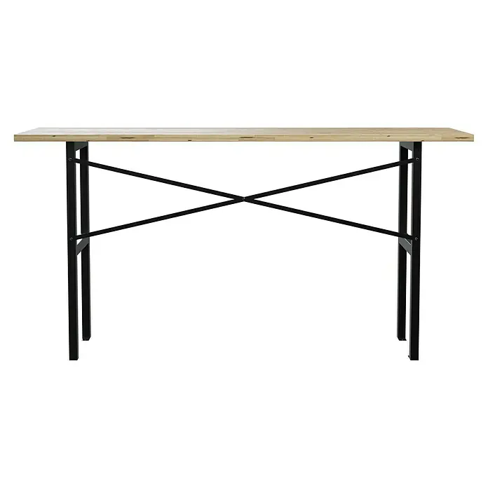 Werkbank - L x B: 165 x 60 cm, Arbeitshöhe: 85 cm, Belastbarkeit: 200 kg - Schreibtisch mit heller Holzplatte und schwarzem Metallgestell in X-Form. Ein funktionales und modernes Möbelstück.