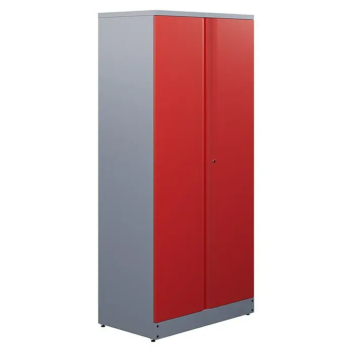 Küpper Werkstatt-Hochschrank - L x B x H: 45 x 91 x 180 cm, Anzahl Türen: 2 Stk. - Ein geräumiger, zweitüriger Werkzeugschrank in Grau und Rot, ideal für die Werkstatt oder Garage zur sicheren Aufbewahrung von Werkzeugen.