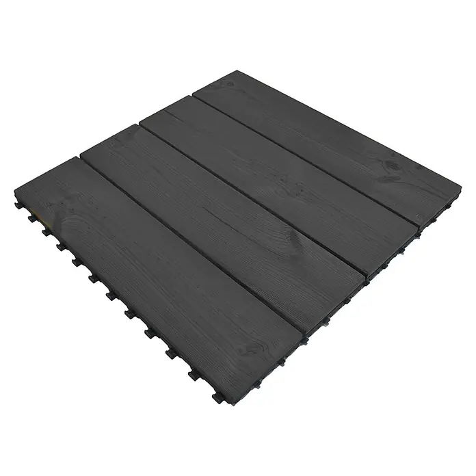Klickfliese Smartdeck - Kiefer, 60 x 60 x 2,5 cm, Thermo Grey, 1 Stk. - Hier ist eine graue Holzfliese für den Außenbereich mit einem praktischen Klicksystem, die sich ideal für Terrassen und Balkone eignet.
