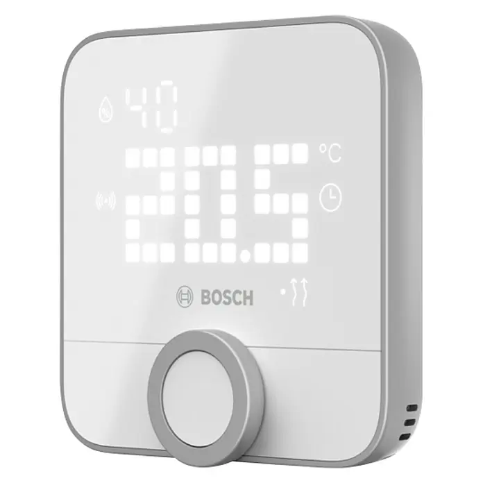 Bosch Smart Home Raumthermostat II Fußbodenheizung - 230 V, LED-Display, L x B x H: 35 x 86 x 87 mm - Nahaufnahme eines Bosch Smart Home Thermostats II mit digitaler Anzeige und Bedienknopf.