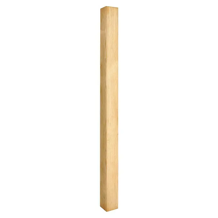 Holzpfosten - 70 x 70 x 1.000 mm, Kiefer, Kesseldruckimprägniert - Nahaufnahme eines hellen, unbehandelten Holzpfostens mit sichtbarer Maserung, ideal für Bau- oder Bastelprojekte.