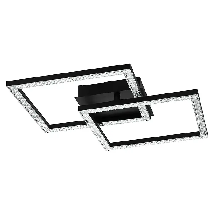 Eglo Lejias LED-Deckenleuchte - 21 W, B x L: 45 x 45 cm, Schwarz, Warmweiß - Moderne Deckenleuchte mit zwei quadratischen, sich überlappenden Rahmen, die mit klaren Kristallen besetzt sind und ein elegantes Lichtspiel erzeugen.