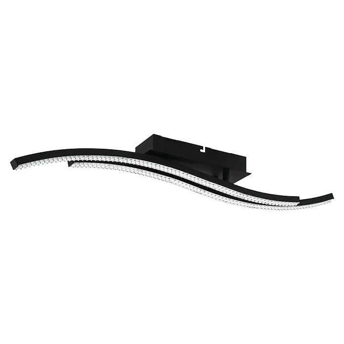 Eglo Lejias LED-Deckenleuchte - 21,5 W, B x L: 8 x 78 cm, Schwarz, Warmweiß - Elegante LED-Deckenleuchte in Schwarz mit geschwungenem Design und funkelnden Kristallelementen, die jedem Raum einen Hauch von Luxus verleiht.