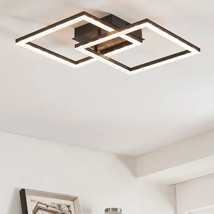 Eglo Lejias LED-Deckenleuchte - 21 W, B x L: 45 x 45 cm, Schwarz, Warmweiß - Moderne LED-Deckenleuchte mit verschlungenen Quadraten, die ein helles und energieeffizientes Licht spendet. Ideal für stilvolle Wohnräume.