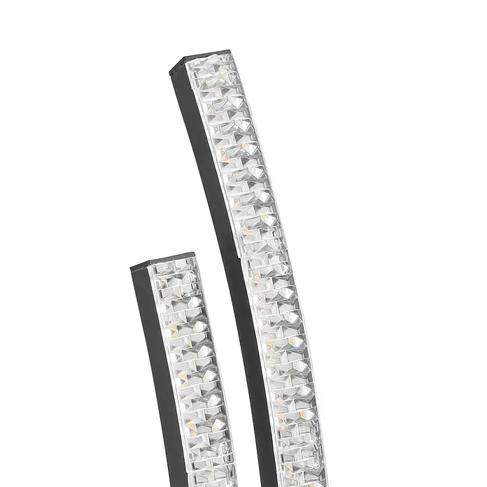 Eglo Lejias LED-Tischleuchte - 8 W, Schwarz, Warmweiß - Nahaufnahme von zwei modernen LED-Leuchten mit Kristallverzierungen und schlankem, schwarzem Design. Perfekt für stilvolle Innenräume.
