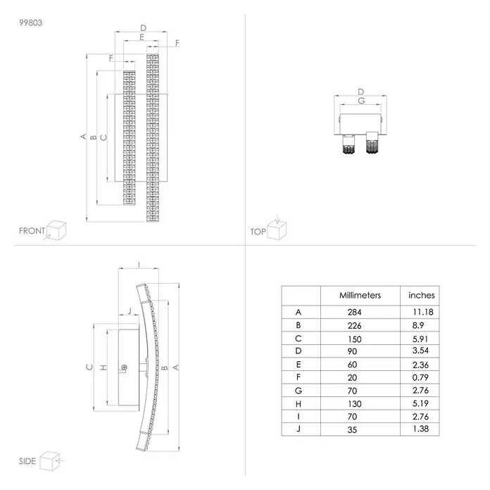 Eglo Lejias LED-Wandleuchte - 8 W, Schwarz, Warmweiß - Produktbild mit technischen Zeichnungen und Maßangaben für eine Wandleuchte mit LED-Beleuchtung.