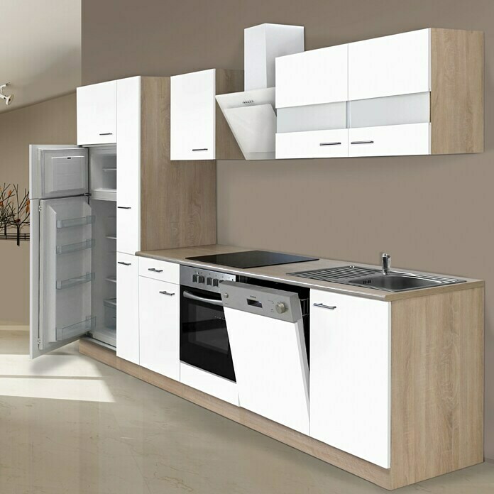 Respekta Composición de cocina (Ancho: 310 cm, Con dispositivos eléctricos, Blanco)