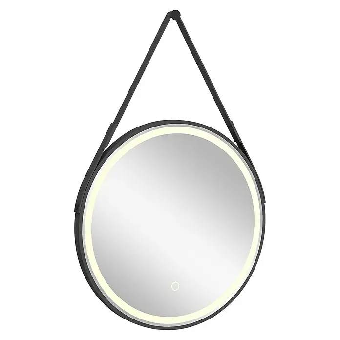 Astor Tree LED-Lichtspiegel - 60 x 90 cm, Schwarz, Schalter - Runder, beleuchteter Spiegel mit schwarzem Rahmen und Aufhängeriemen für eine stilvolle Wanddekoration im Badezimmer.