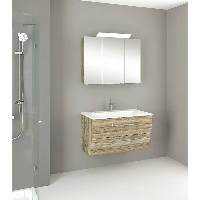 Camargue Orion Waschtischunterschrank - 90,5 x 51 x 52,5 cm, Sanremo Rustico - Moderne Badezimmer-Waschtischkombination mit Spiegelschrank und Unterschrank in Holzoptik für ein stilvolles Ambiente.