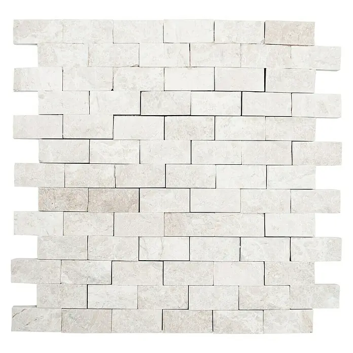 Mosaikfliese Brick Splitface X3D 40060 - 30,5 x 29 cm, Weiß, Matt - Helle Marmorfliesen im Mauerverband für ein elegantes und zeitloses Design, ideal für Wandverkleidungen.