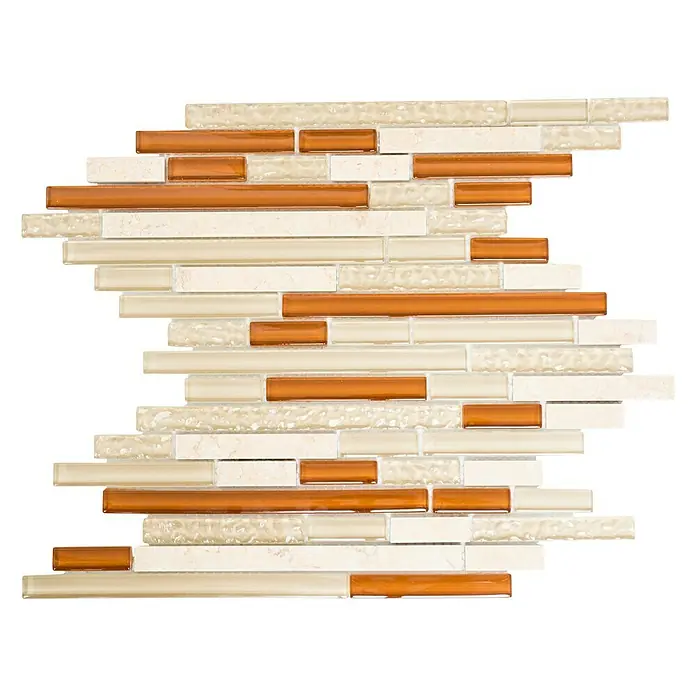 Mosaikfliese Crystal Mix XCM MV838 - 30 x 30,6 cm, Beige, Glänzend - Mosaikfliese mit beigen und orangefarbenen Glasstreifen für ein modernes und stilvolles Design. Ideal für Badezimmer oder Küchen.