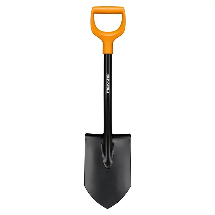 Fiskars Solid Auto-Spaten - Arbeitsbreite: 18 cm - Schwarzer Spaten von Fiskars mit orangefarbenem Griff für Gartenarbeiten und Landschaftsbau. Er ist robust und langlebig.