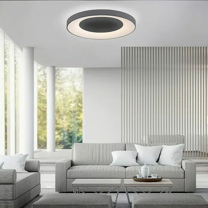 Just Light LED-Deckenleuchte rund ANIKA - 54 W, Ø x H: 70 x 7,7 cm, Grau, Mehrfarbig - Elegante, runde Deckenleuchte in Grau mit integriertem Lichtring, die modernes Design und helle Beleuchtung in Wohnräume bringt.