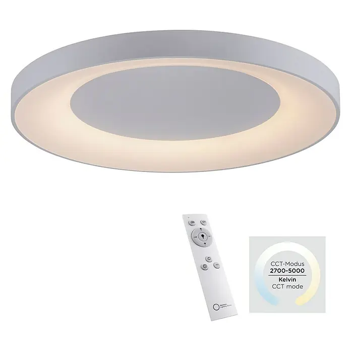 Just Light LED-Deckenleuchte rund ANIKA - 54 W, Ø x H: 70 x 7,7 cm, Weiß, Mehrfarbig - Moderne runde LED-Deckenleuchte mit Fernbedienung zur Anpassung der Farbtemperatur von 2700 bis 5000 Kelvin.