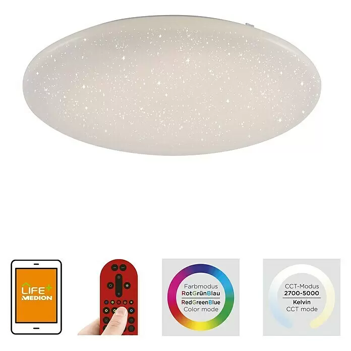 Just Light LED-Deckenleuchte rund LOLAsmart-URANUS - 54 W, Ø x H: 69,5 x 8,9 cm, Weiß, RGBW - Informationsansicht