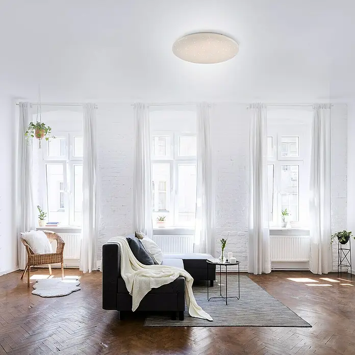 Just Light LED-Deckenleuchte rund LOLAsmart-URANUS - 54 W, Ø x H: 69,5 x 8,9 cm, Weiß, RGBW - Deckenleuchte mit Sternendekor, die ein gemütliches Ambiente schafft. Ideal für Wohnzimmer, Schlafzimmer oder Kinderzimmer.