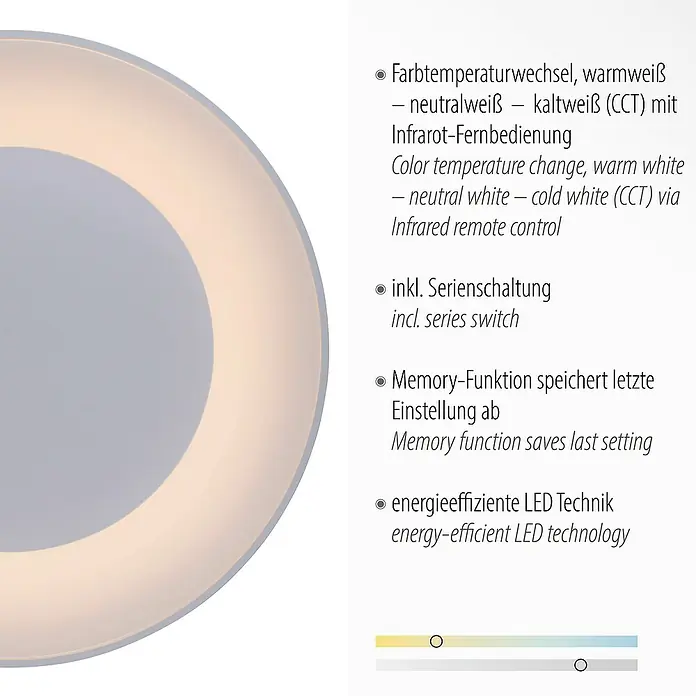 Just Light LED-Deckenleuchte rund ANIKA - 54 W, Ø x H: 70 x 7,7 cm, Weiß, Mehrfarbig - Runde LED-Wandleuchte mit Farbtemperaturwechsel, Infrarot-Fernbedienung, Serienschaltung, Memory-Funktion und energieeffizienter Technik.