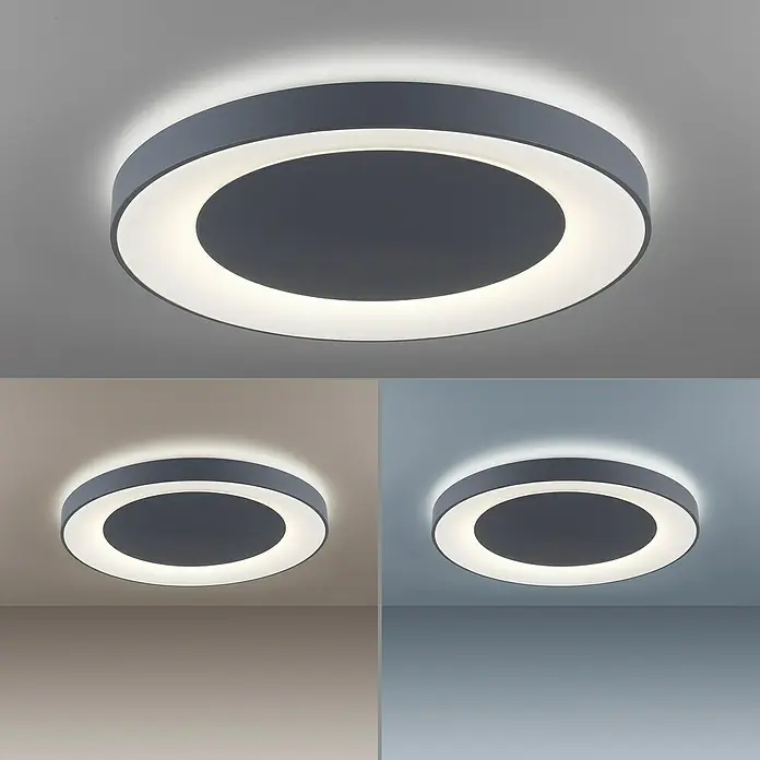 Just Light LED-Deckenleuchte rund ANIKA - 54 W, Ø x H: 70 x 7,7 cm, Grau, Mehrfarbig - Moderne LED-Deckenleuchte in Grau, die ein stilvolles und helles Ambiente erzeugt. Perfekt für jeden Raum.