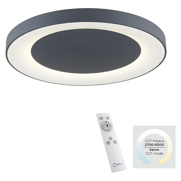 Just Light LED-Deckenleuchte rund ANIKA - 54 W, Ø x H: 70 x 7,7 cm, Grau, Mehrfarbig - Moderne LED-Deckenleuchte mit Fernbedienung zur Anpassung der Farbtemperatur (2700-5000 Kelvin) für ein angenehmes Ambiente.