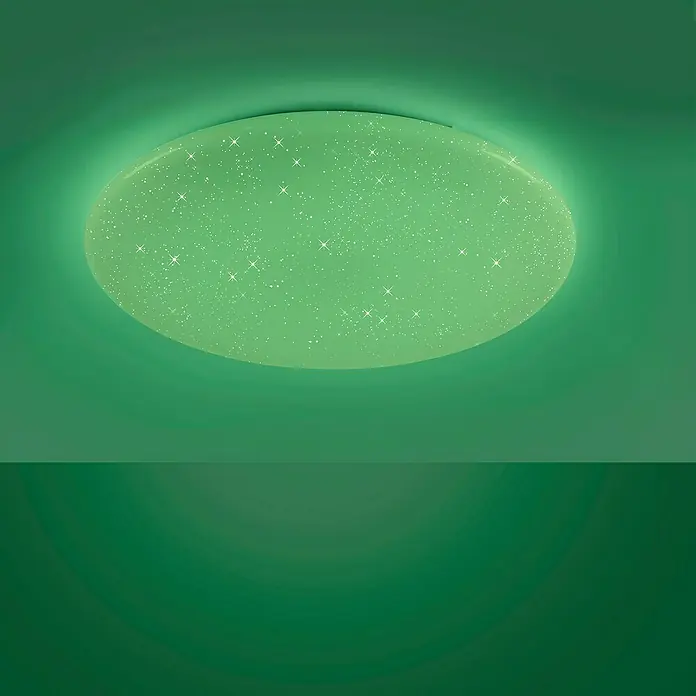 Just Light LED-Deckenleuchte rund LOLAsmart-URANUS - 54 W, Ø x H: 69,5 x 8,9 cm, Weiß, RGBW - Moderne LED-Deckenleuchte mit Sternenhimmel-Effekt, die jeden Raum mit ihrem sanften, grünen Licht und funkelnden Sternen verzaubert.