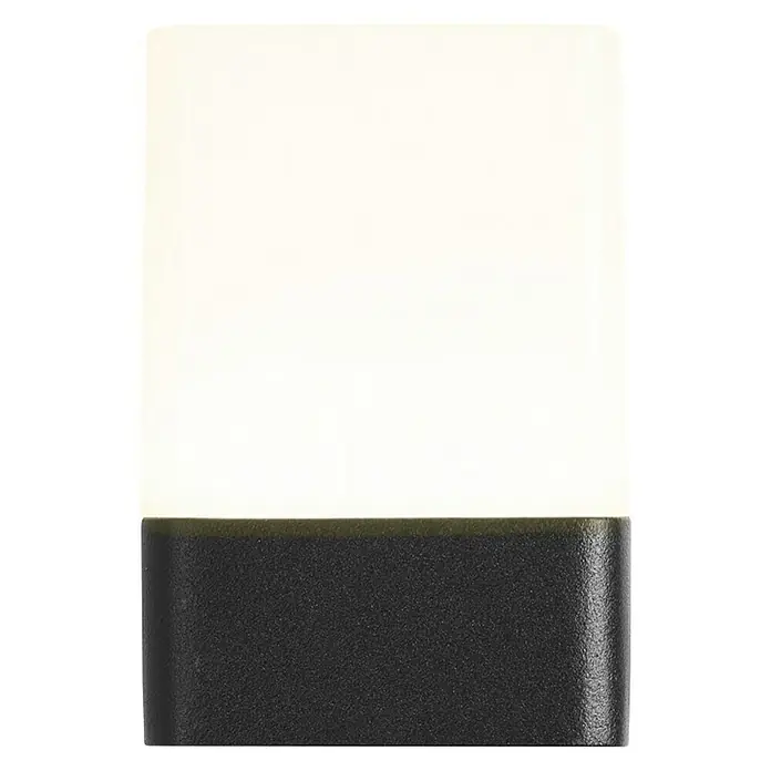 Forlight Aplique exterior LED Opalo - 9,4 W, L x An x Al: 11 x 8 x 11,9 cm, Antracita, Blanco neutro - Primer plano de una moderna lámpara de exterior rectangular con una zona de luz blanca y una base oscura.