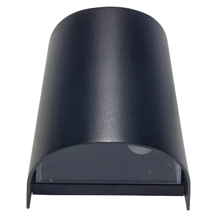 Forlight Aplique exterior Dofo - 8 W, L x An x Al: 9,5 x 11 x 11 cm, Negro, GU10 - Primer plano de una lámpara de pared LED negra moderna para exteriores, que combina un diseño elegante con la funcionalidad.