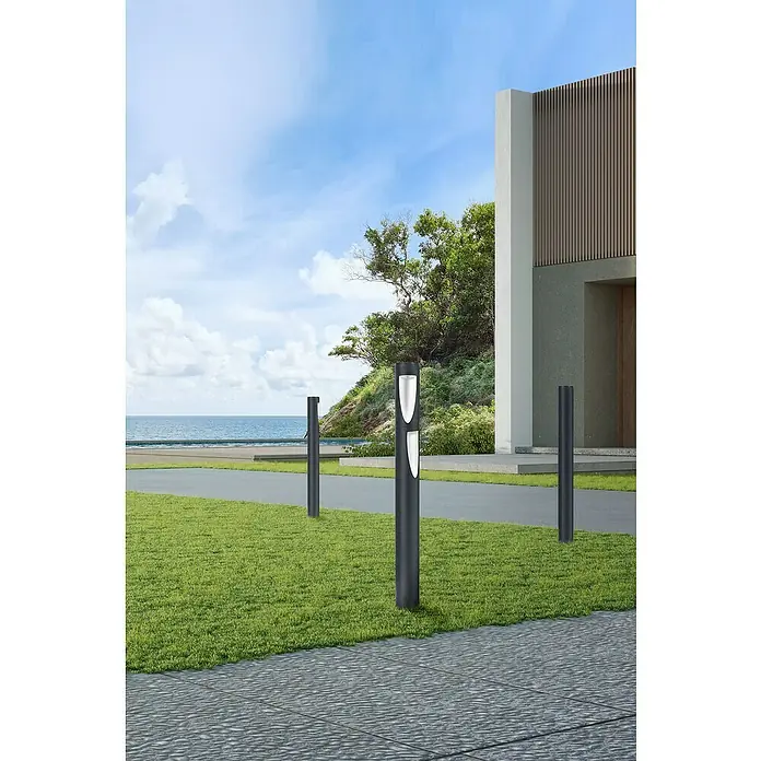 Forlight Reweood Sobremuro exterior - 14 W, Color del marco: Antracita, Blanco neutro, Con bombillas - Foto exterior de luces de bolardo modernas que añaden un toque elegante al jardín. Las luces son minimalistas y combinan bien con el paisaje.