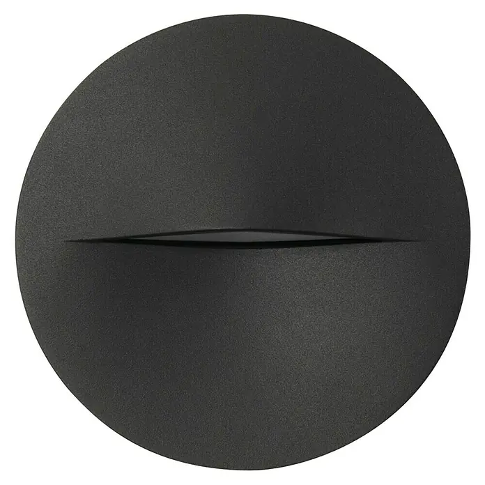 Forlight Plafón LED redondo Hide - 2,7 W, Ø x L: 14 cm x 1,5 mm, Antracita, Blanco neutro - Primer plano de una lámpara de pared redonda negra con ranura de luz horizontal. Diseño elegante para interiores modernos.