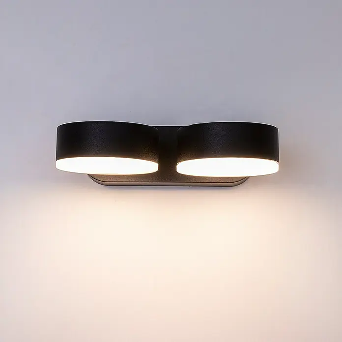 Forlight Pale Aplique exterior LED - 21 W, L x An x Al: 11 x 14 x 4 cm, Antracita, Blanco neutro - Lámpara de pared con dos luces cilíndricas que emiten un brillo cálido, creando un ambiente moderno.