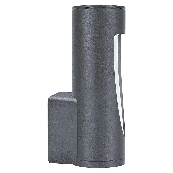 Forlight Reweood Aplique exterior LED - 7,1 W, L x An x Al: 9,5 x 6,5 x 19 cm, Antracita, Blanco neutro - Un primer plano de una moderna lámpara de pared exterior gris con líneas limpias y un diseño minimalista, perfecta para una iluminación elegante.