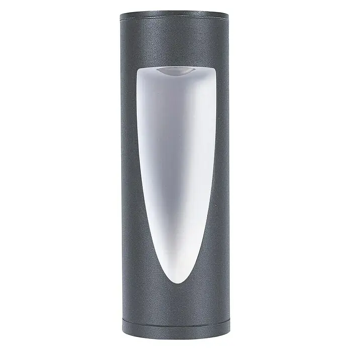 Forlight Reweood Aplique exterior LED - 7,1 W, L x An x Al: 9,5 x 6,5 x 19 cm, Antracita, Blanco neutro - Una moderna luminaria exterior con un cuerpo cilíndrico y un difusor blanco alargado para una iluminación elegante.