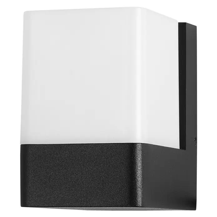 Forlight Aplique exterior LED Opalo - 9,4 W, L x An x Al: 11 x 8 x 11,9 cm, Antracita, Blanco neutro - Primer plano de una lámpara de pared exterior moderna en blanco y negro, que ofrece un diseño elegante e iluminación brillante.