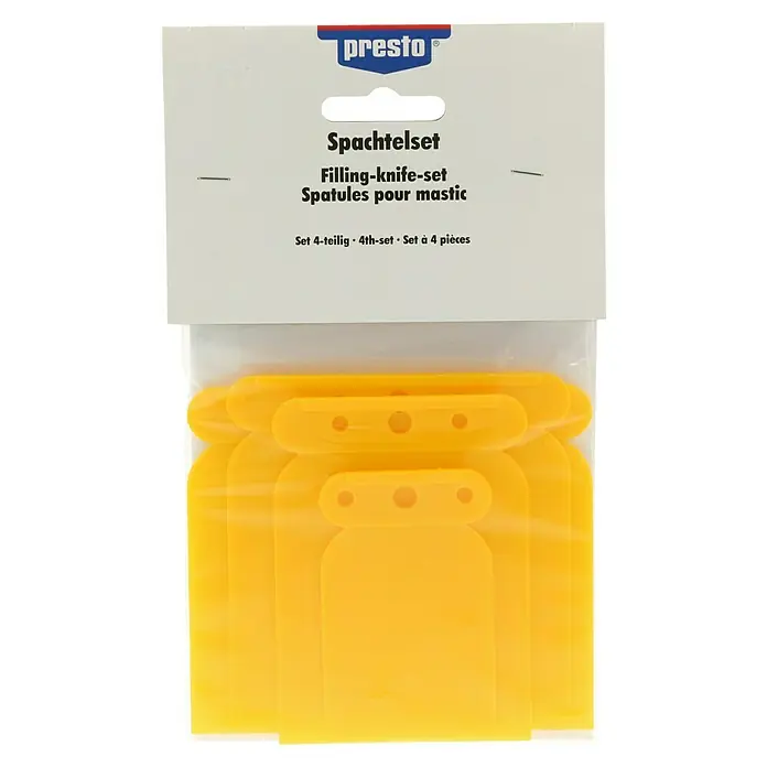 Presto Kunststoff-Spachtel-Set - 4 -tlg. - Presto Spachtelset, 4-teilig, gelbe Kunststoffspachtel zum Füllen und Glätten von Oberflächen für Heimwerker und Profis.